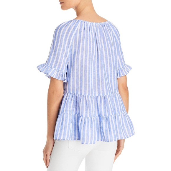NWOT - BeachLunchLounge Linen Striped Peplum Top - large - blue & white stripe - Picture 2 of 10
